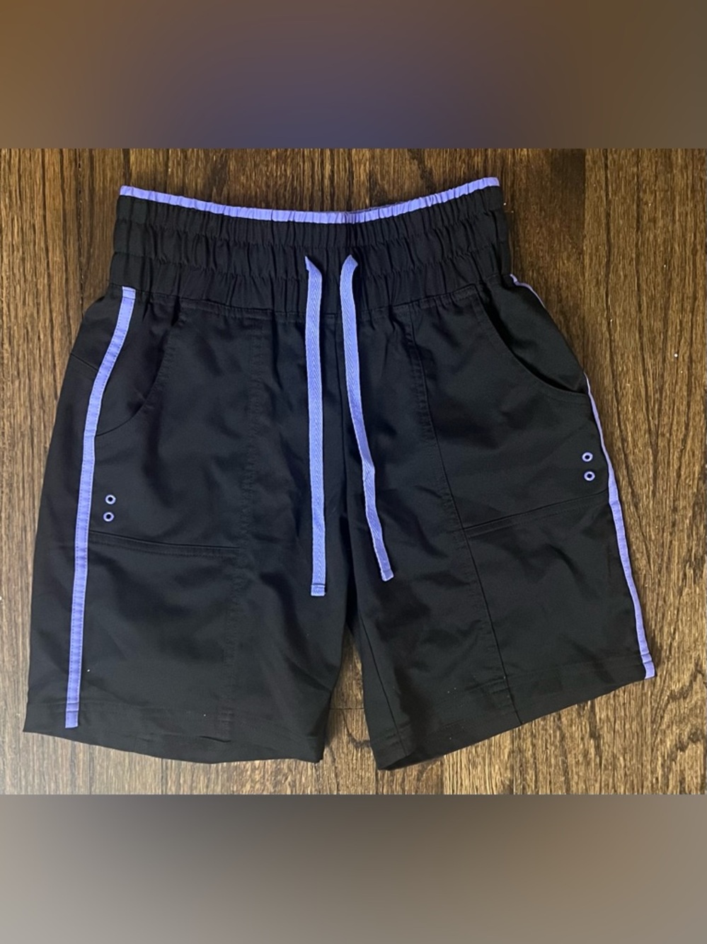 made for life Black Shorts with Lavender Trim and Drawcord